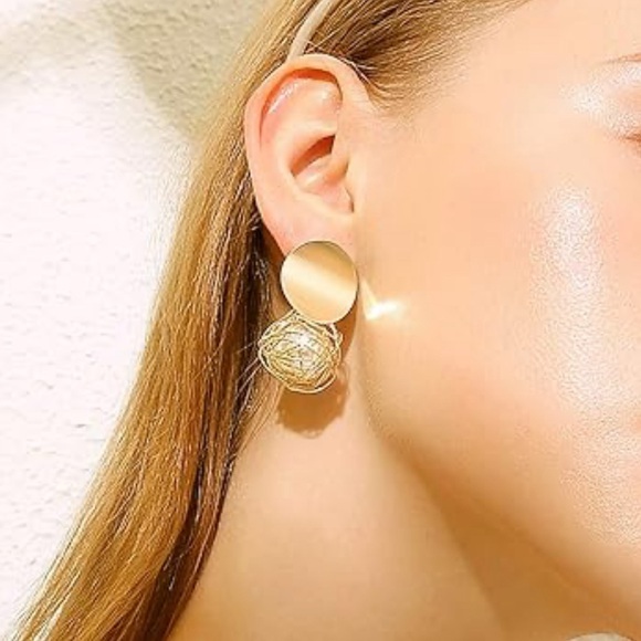 Gold Pearl Nest Drop Earrings - Picture 3 of 13